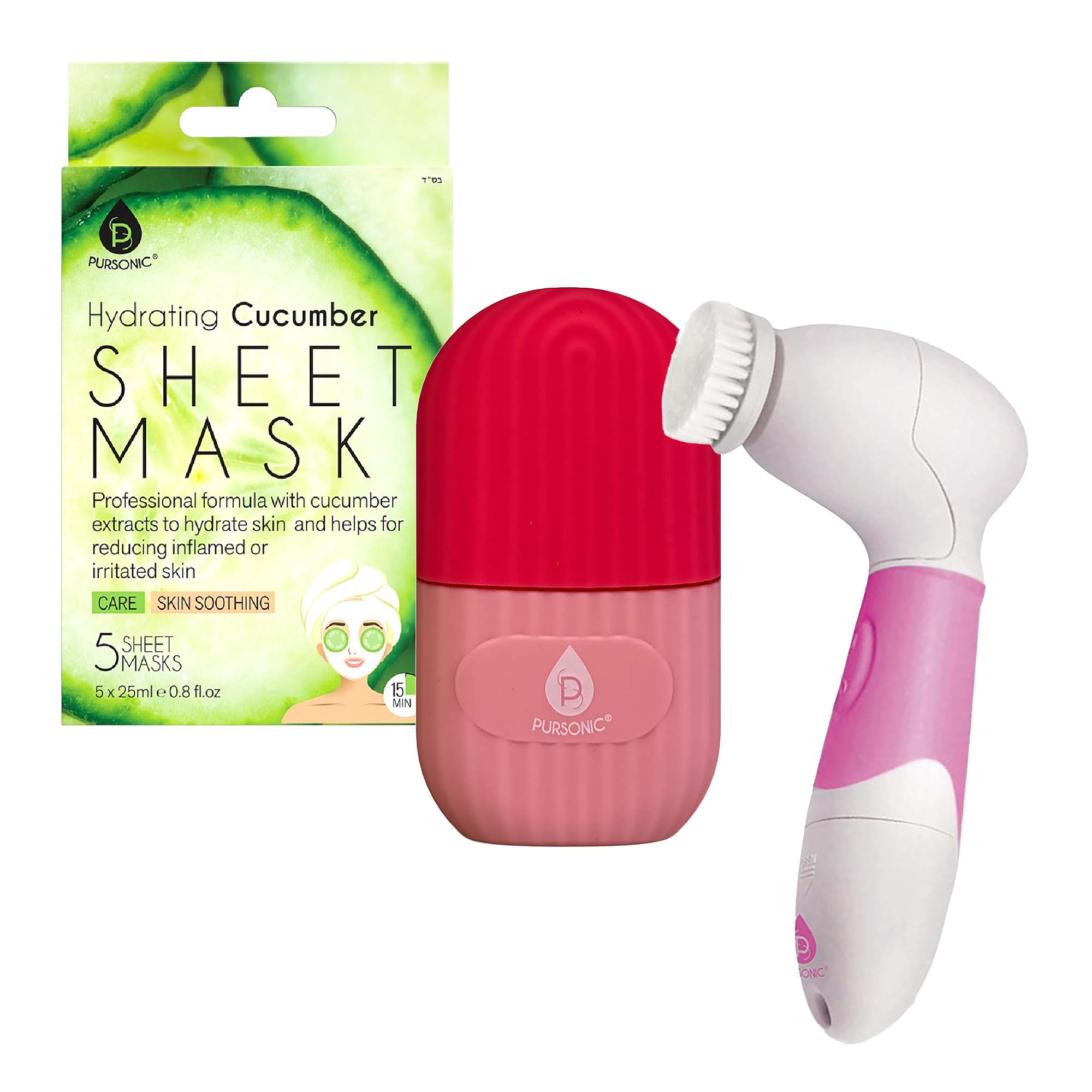 Ice Cube Facial Roller, Hydrating Cucumber Sheet Masks & Advanced Cleansing Brush